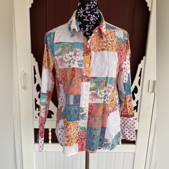 Kim Rogers Women’s Button Up Patchwork Paisley Design Top Size Medium - Picture 3 of 16